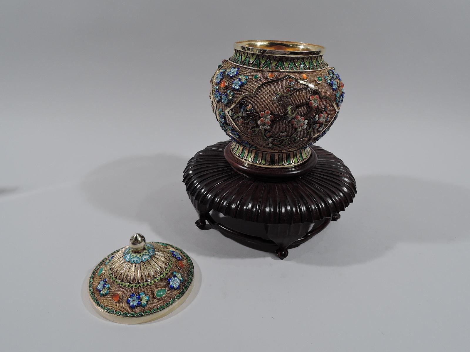 Fabulous Antique Chinese Silver Gilt and Enamel Covered Ginger Jar 1