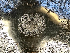Fabulous Antique English Early Sheffield Plate Armorial Engraved Lg. Tea Tray