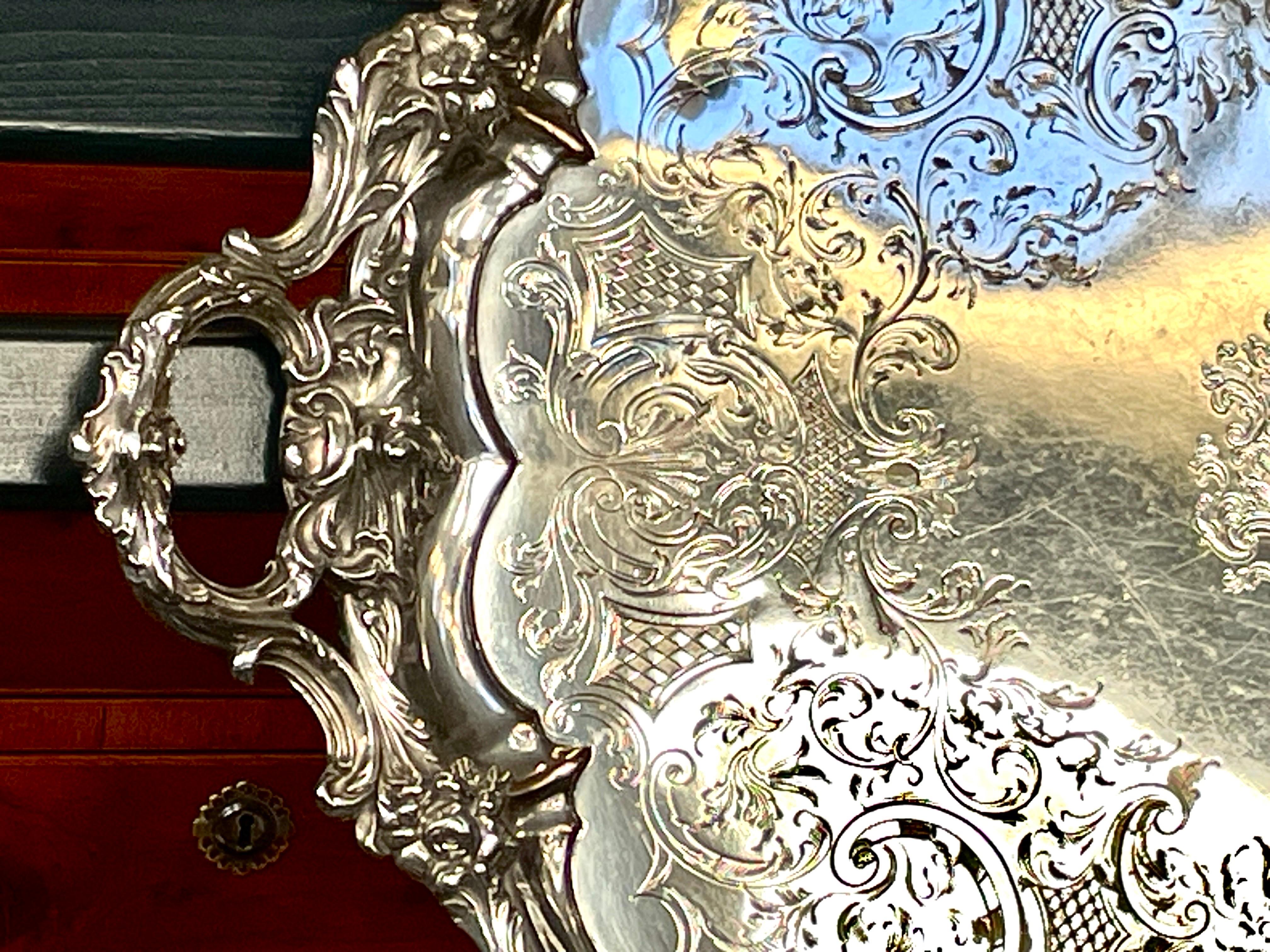 George III Fabulous Antique English Early Sheffield Plate Armorial Engraved Lg. Tea Tray For Sale