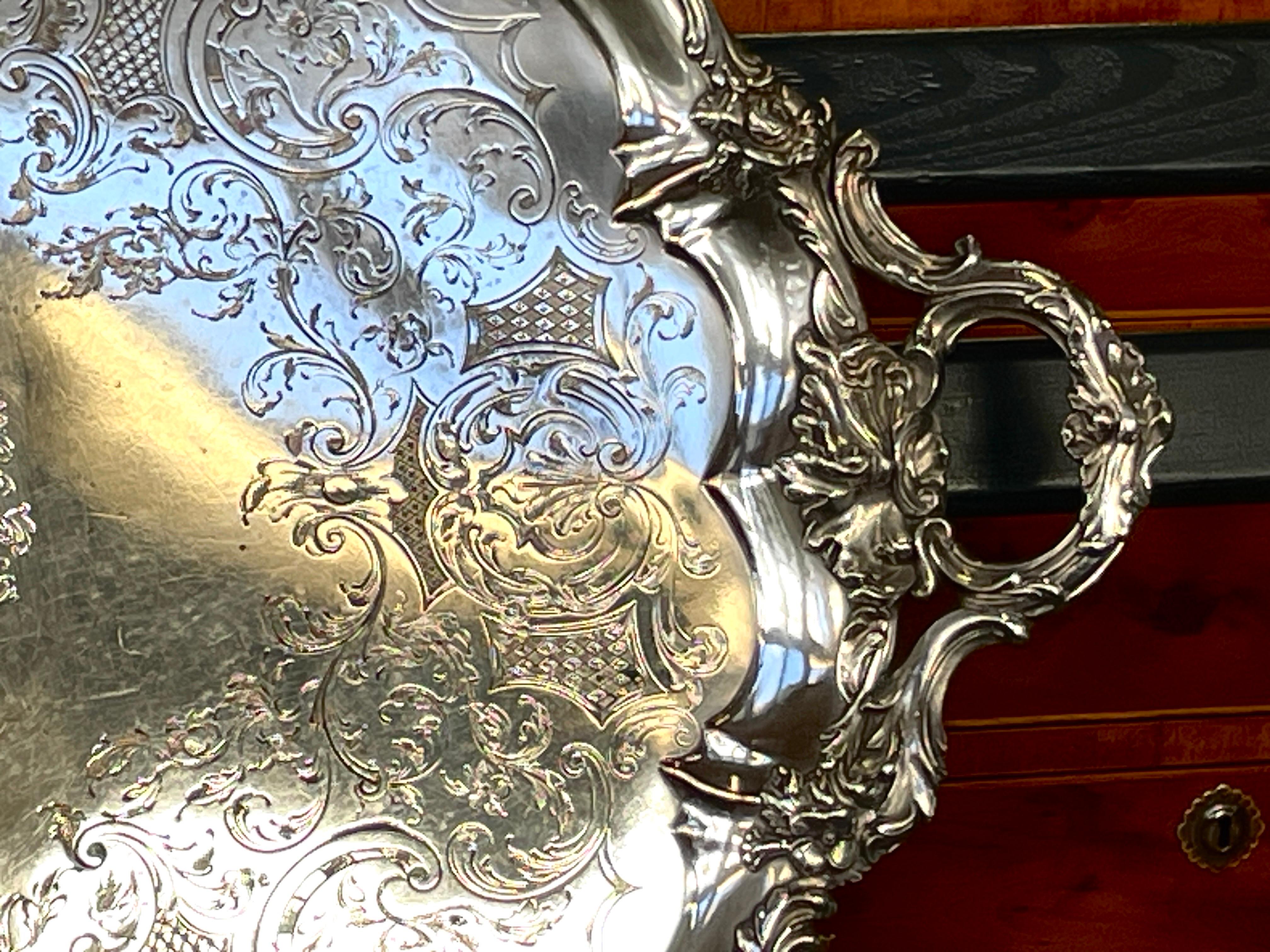 Hand-Crafted Fabulous Antique English Early Sheffield Plate Armorial Engraved Lg. Tea Tray For Sale