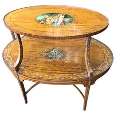 Fabuleuse table ovale anglaise ancienne et édouardienne Adam en bois de citronnier peinte à la main à 2 niveaux