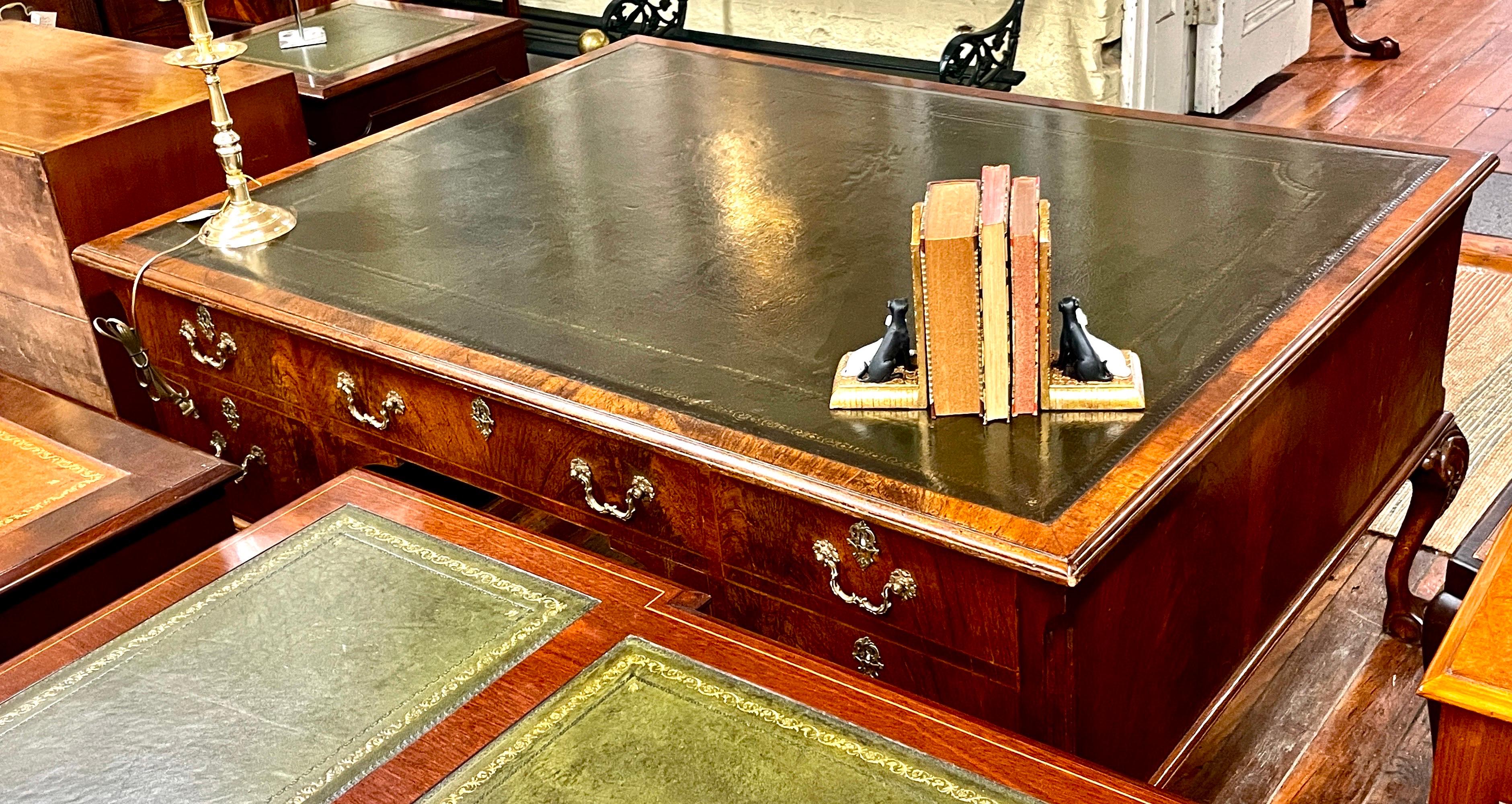 Fabulous Antique English Flame Mahog. Chippendale Style Large Desk w/leather For Sale 5