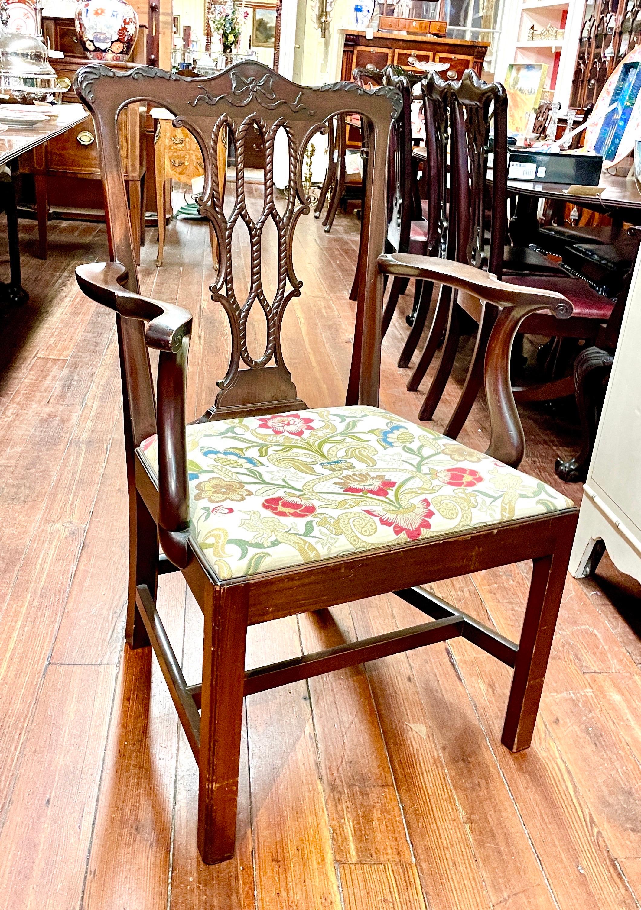 Fabulous Antique English Hand Carved Mahog, Chippendale Style Armchair W/Crewel 2