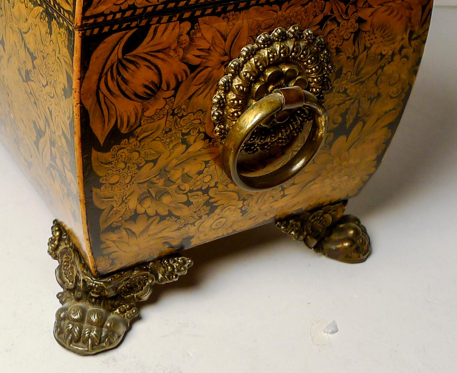 Early 19th Century Fabulous Antique English Penwork Double Compartment Tea Caddy c.1820 For Sale