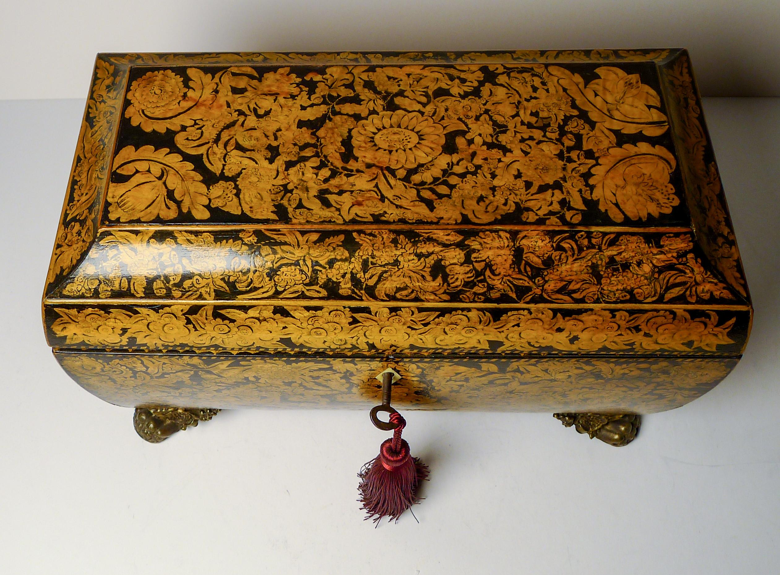 Fabulous Antique English Penwork Double Compartment Tea Caddy c.1820 For Sale 1