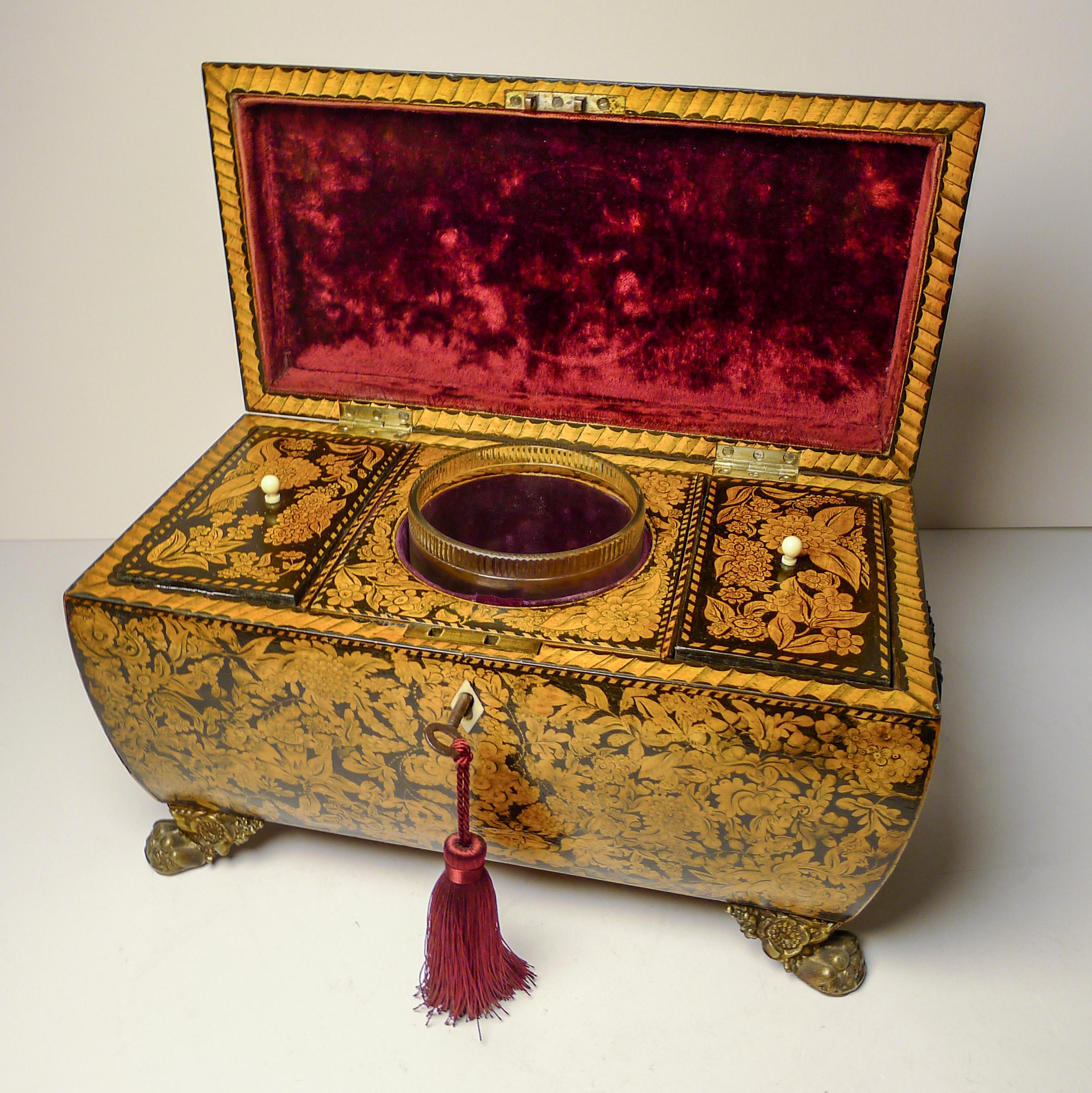 Fabuleuse boîte à thé anglaise ancienne à double compartiment c.1820 en vente 2