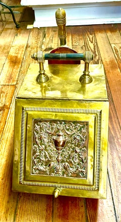 Fabulous Antique English SIGNED Brass and Copper Adam style slantfront Coal Hod