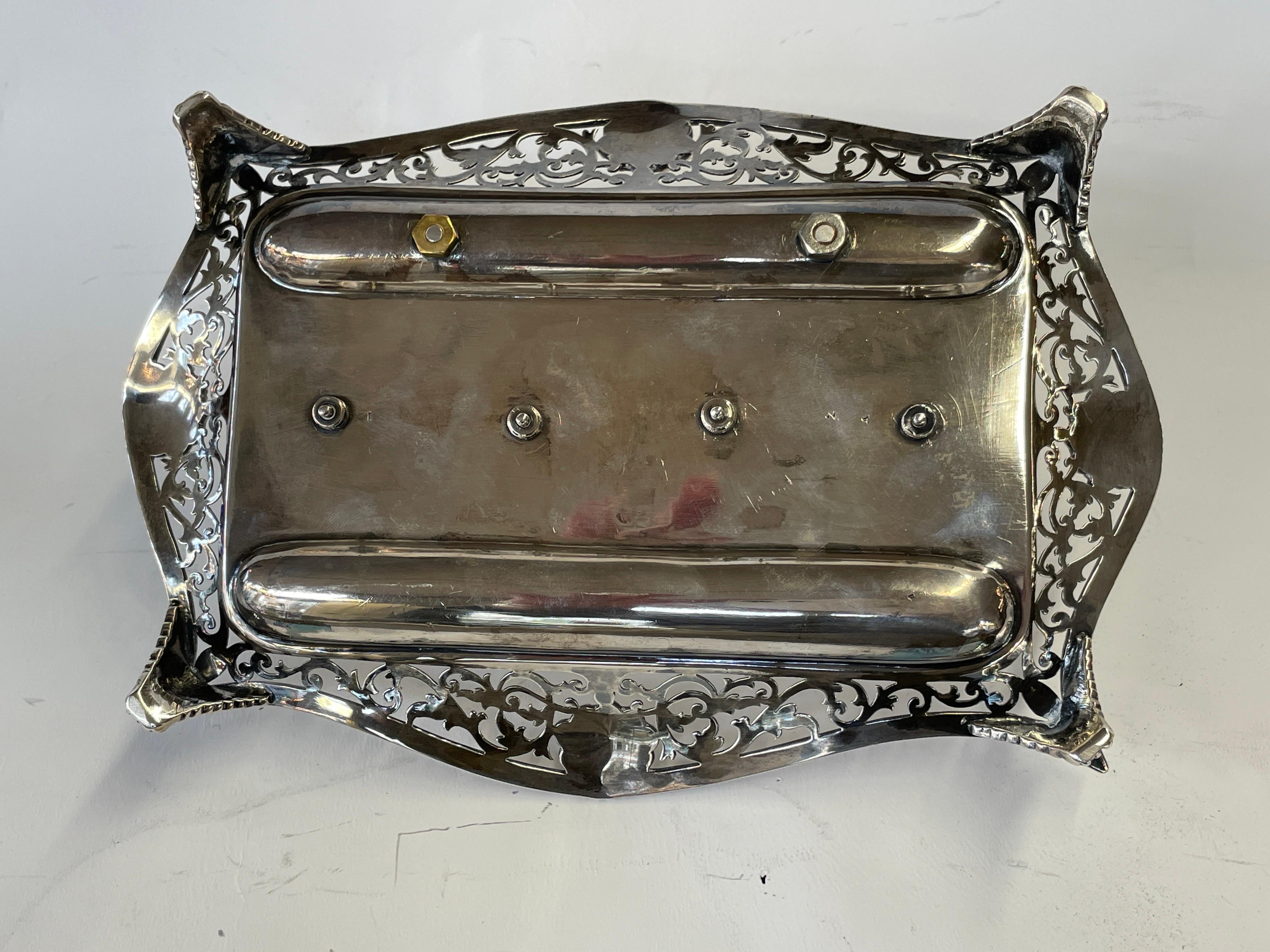 Fabulous Antique English Sterling and Cut Glass Hand Pierced Double Inkstand For Sale 3