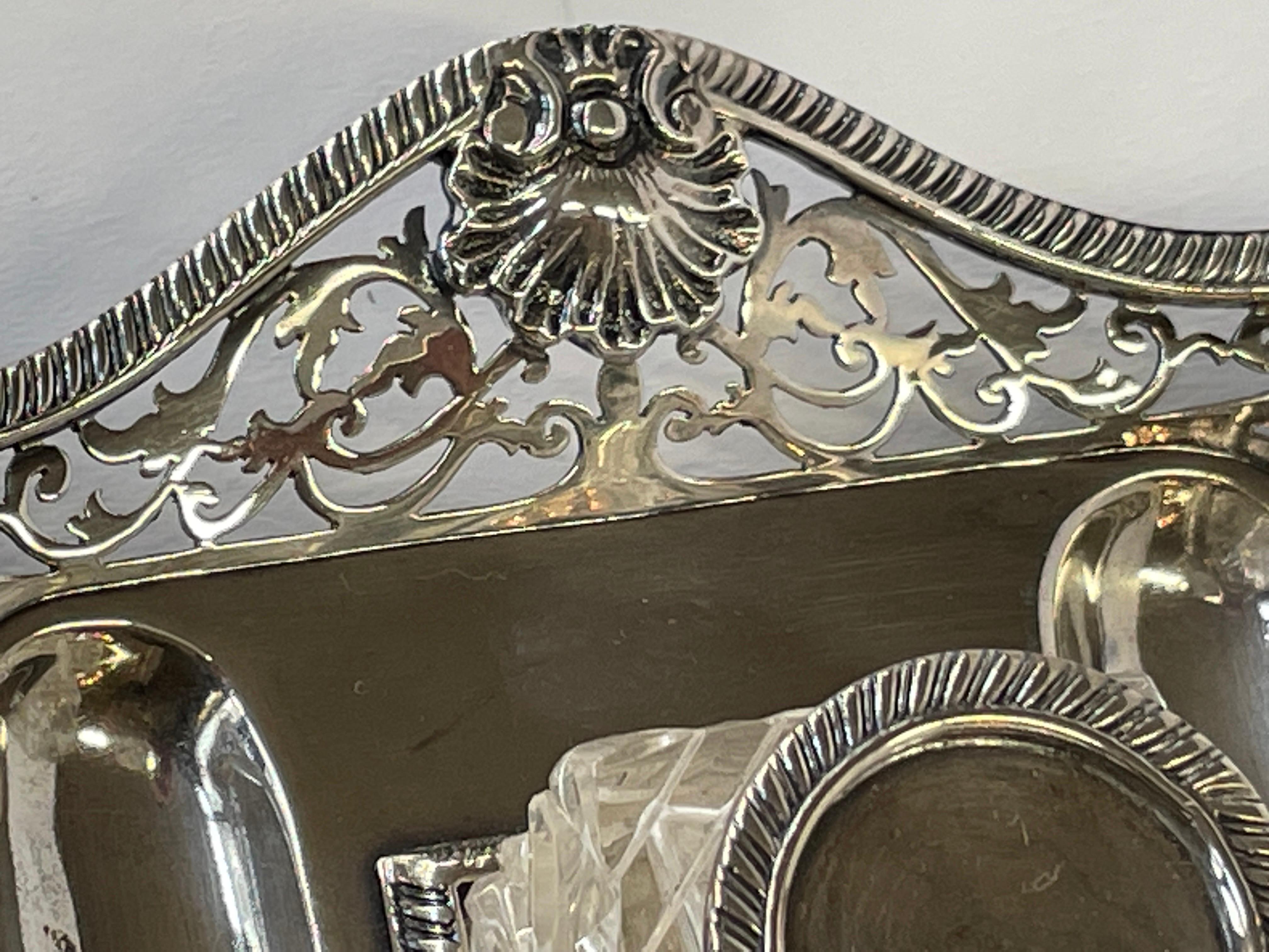 Georgian Fabulous Antique English Sterling and Cut Glass Hand Pierced Double Inkstand For Sale