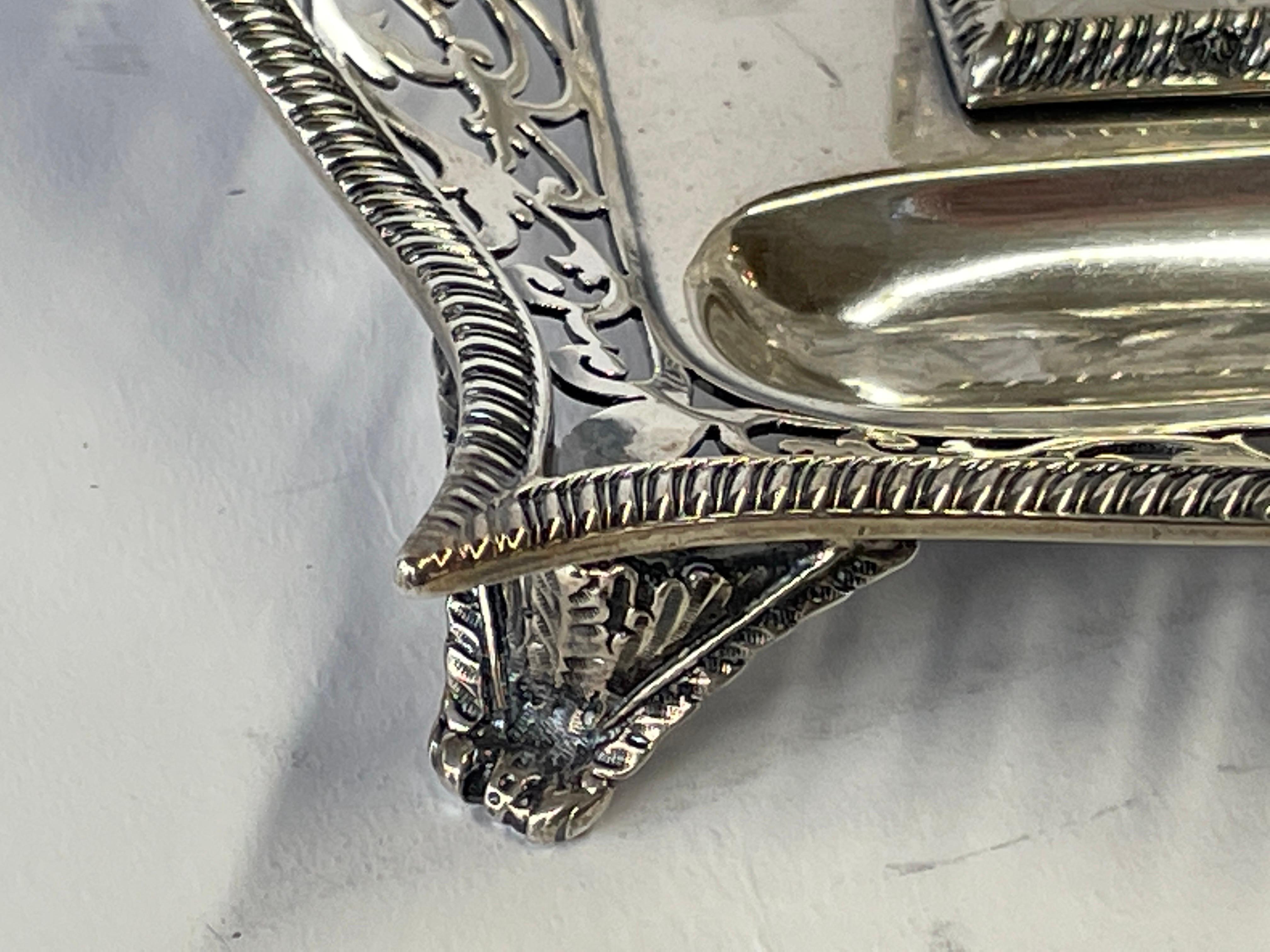 Hand-Crafted Fabulous Antique English Sterling and Cut Glass Hand Pierced Double Inkstand For Sale
