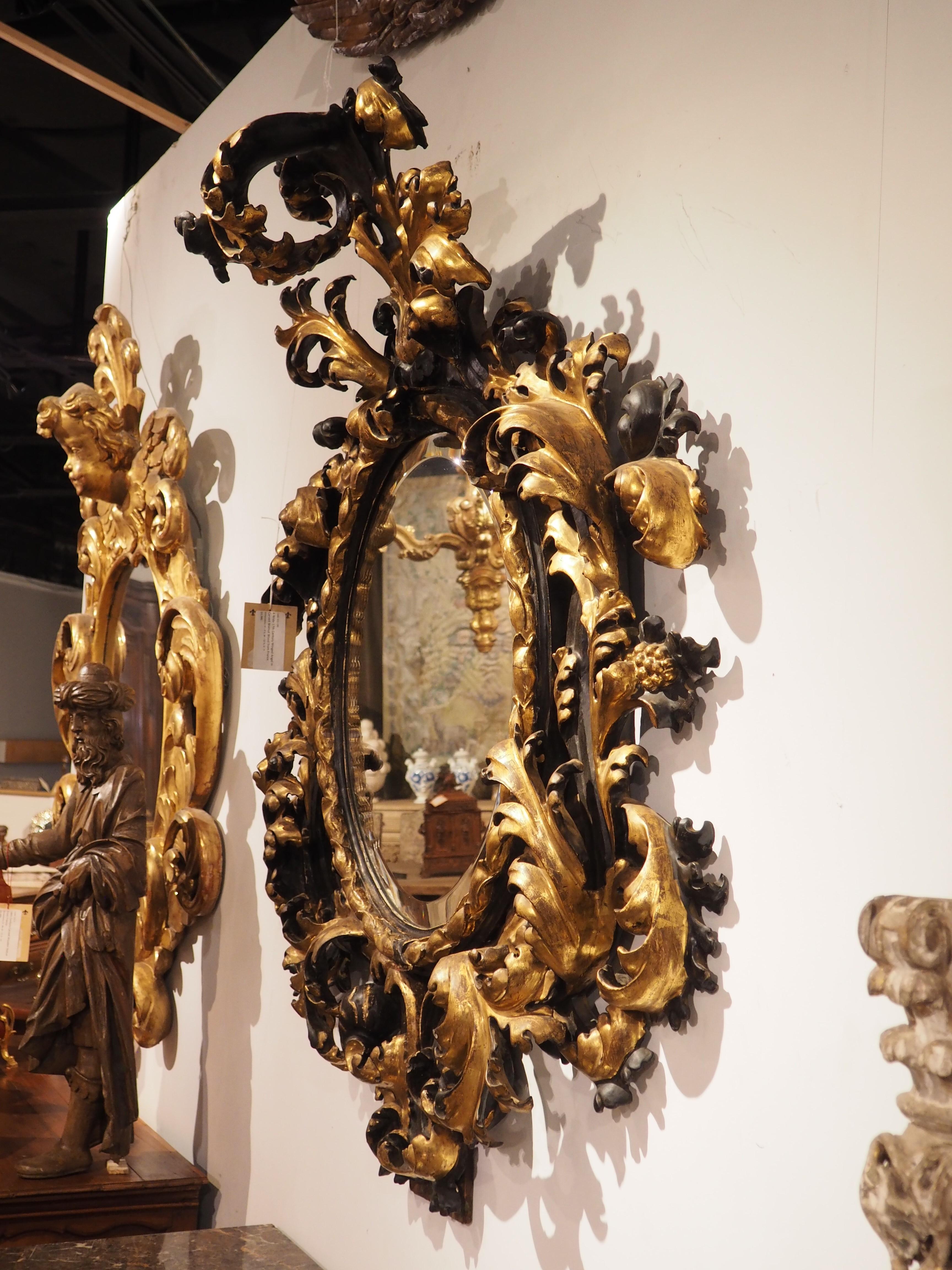 Fabulous Antique Florentine Black and Gold Wall Mirror, Circa 1850 For Sale 1