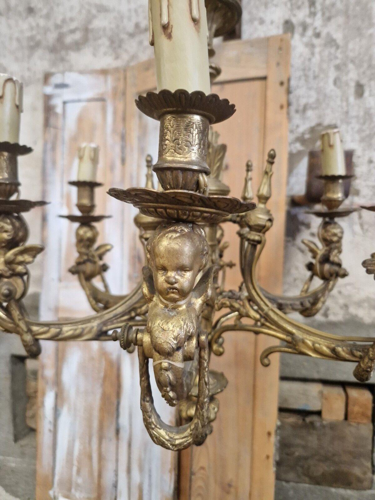 Carved 19th Century Antique French Bronze Chandelier