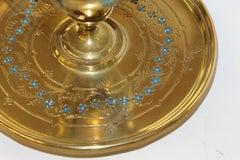 Fabulous Antique French Hand Engraved and Enameled Cast Brass Circular Inkstand