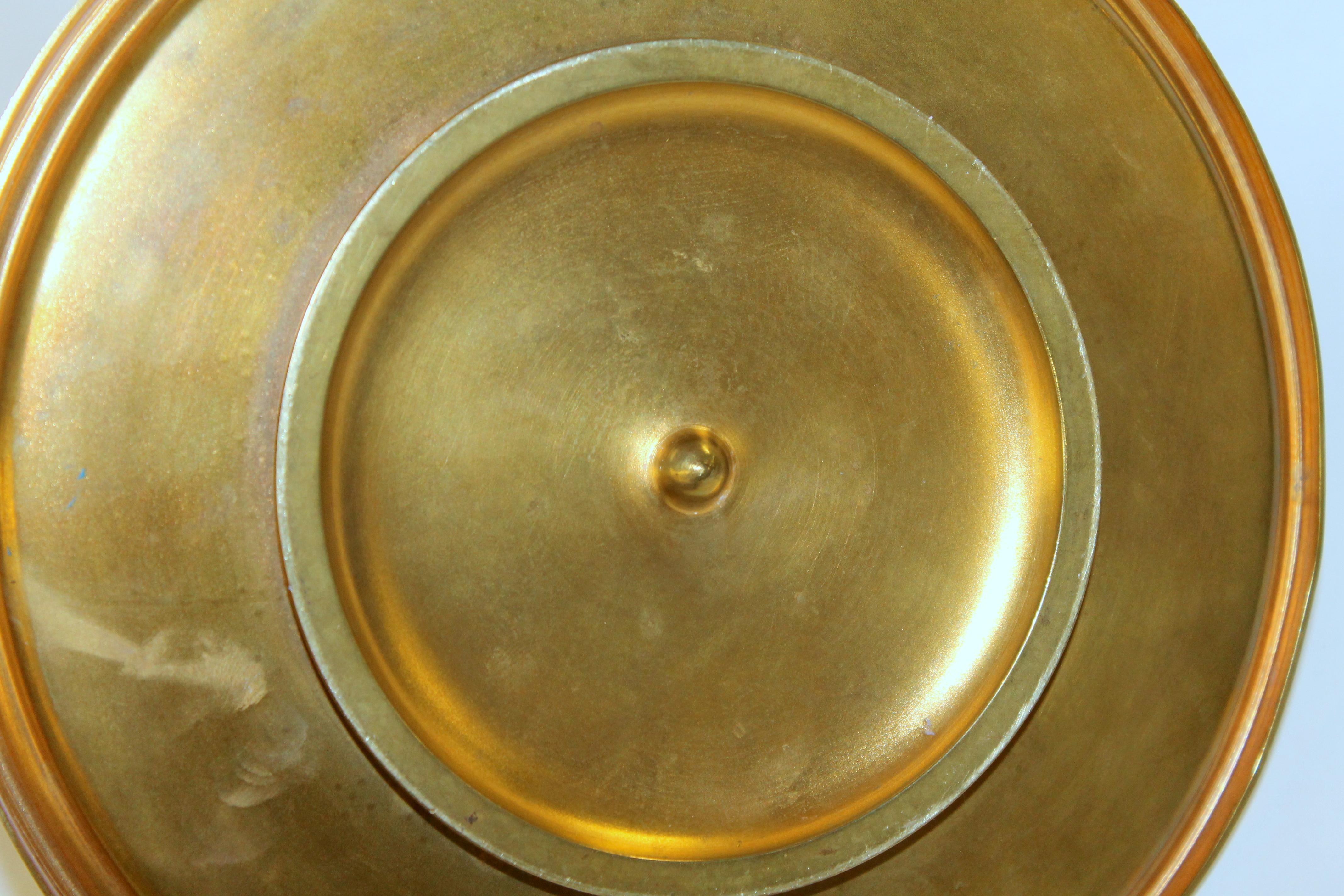 Ormolu Fabulous Antique French Hand Engraved and Enameled Cast Brass Circular Inkstand For Sale