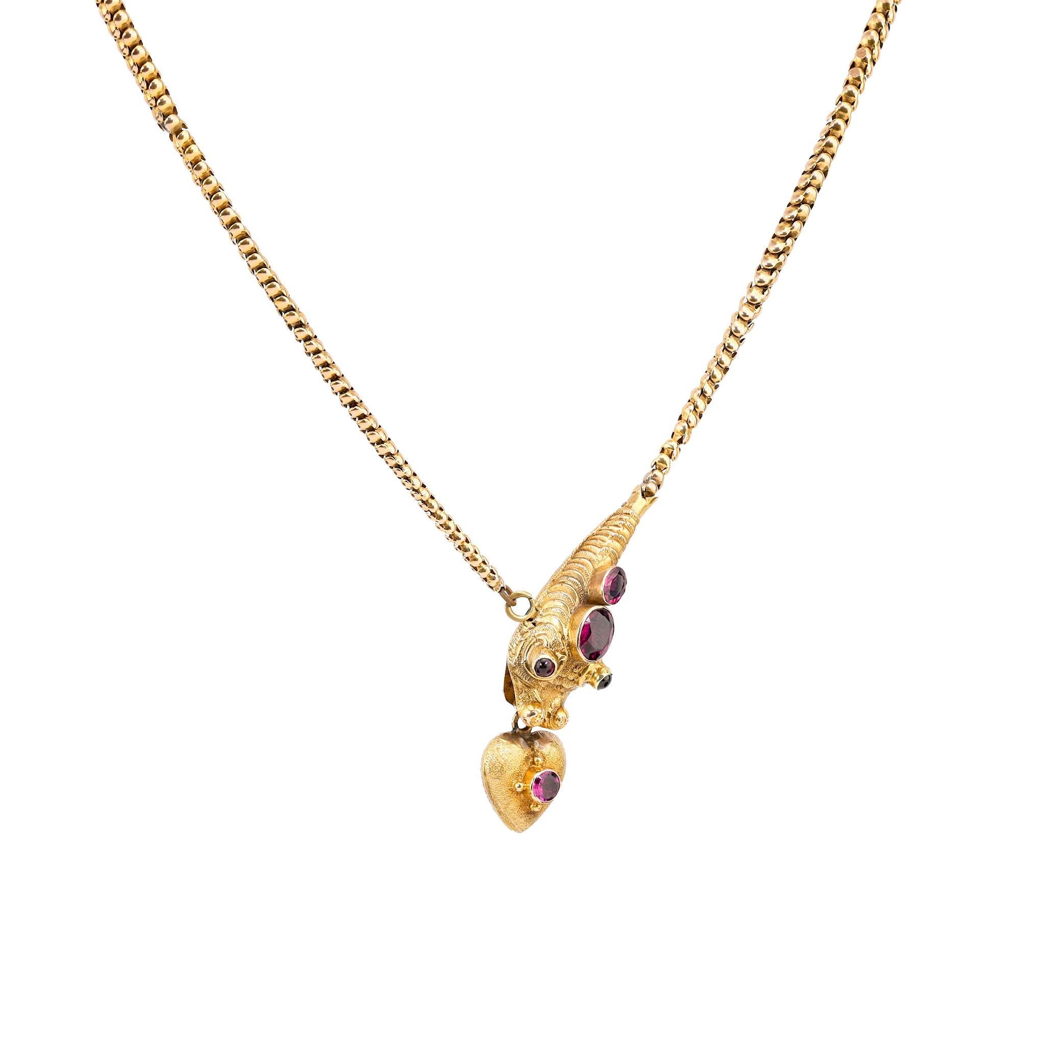 Victorian Fabulous antique garnet 14k yellow gold snake necklace