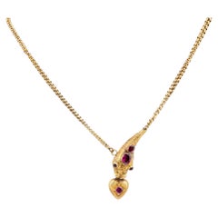 Fabuleux collier serpent ancien en or jaune 14 carats avec grenats
