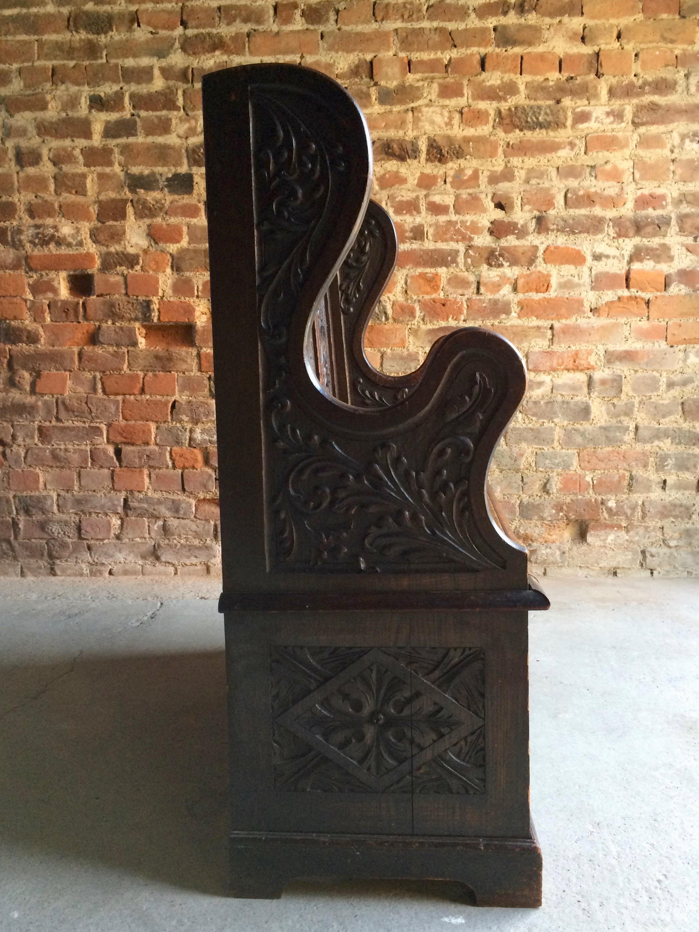 Fabulous Antique Hall Seat Box Settle Monks Bench Solid Oak Victorian 2
