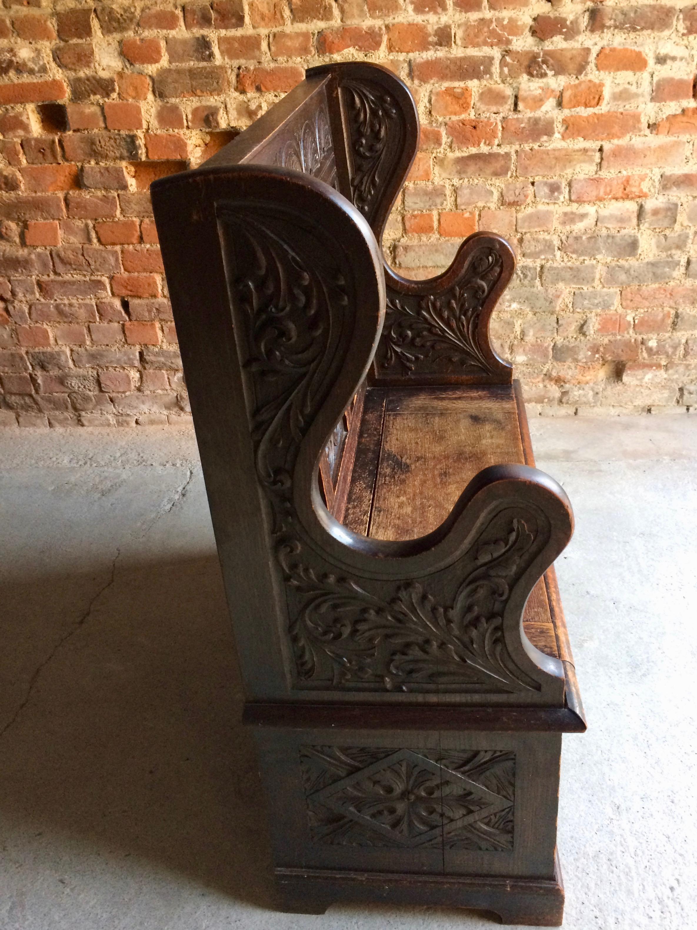Fabulous Antique Hall Seat Box Settle Monks Bench Solid Oak Victorian In Excellent Condition In Longdon, Tewkesbury