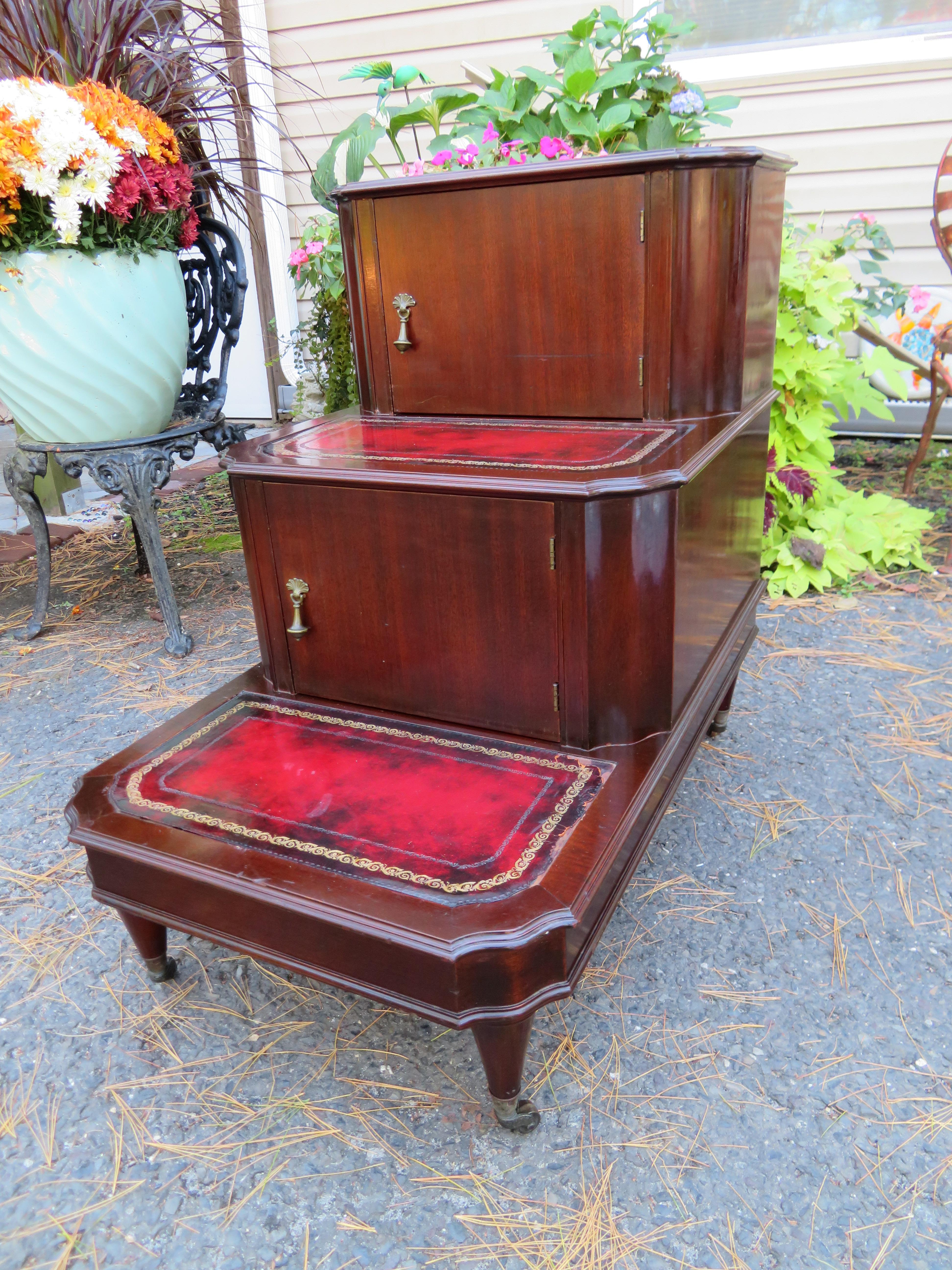 Fabulous Antique Mahogany Library Steps / Side Table For Sale 2