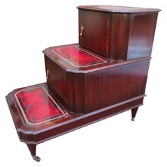 Fabulous Antique Mahogany Library Steps / Side Table