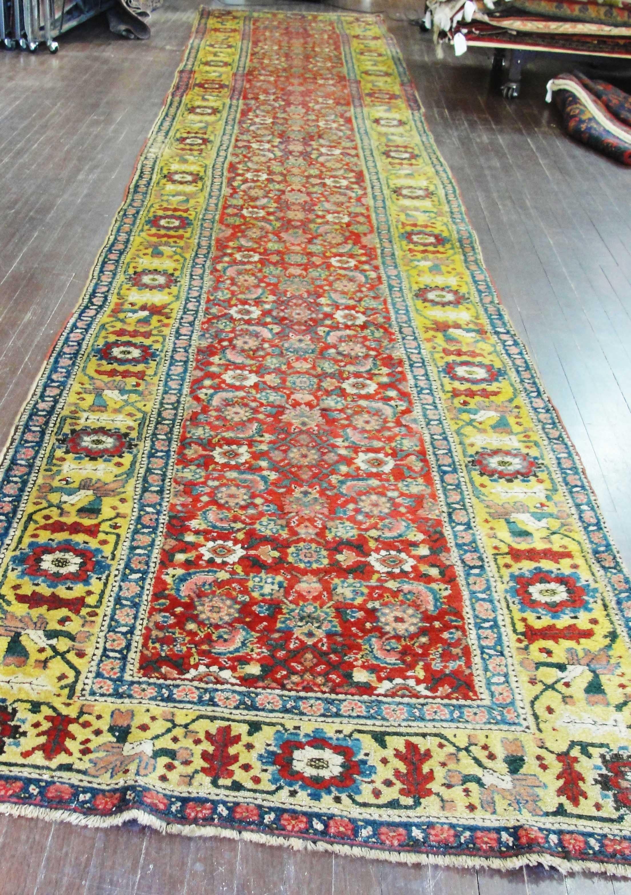  Antique Persian Bijar Runner Gallery Carpet In Excellent Condition For Sale In Evanston, IL