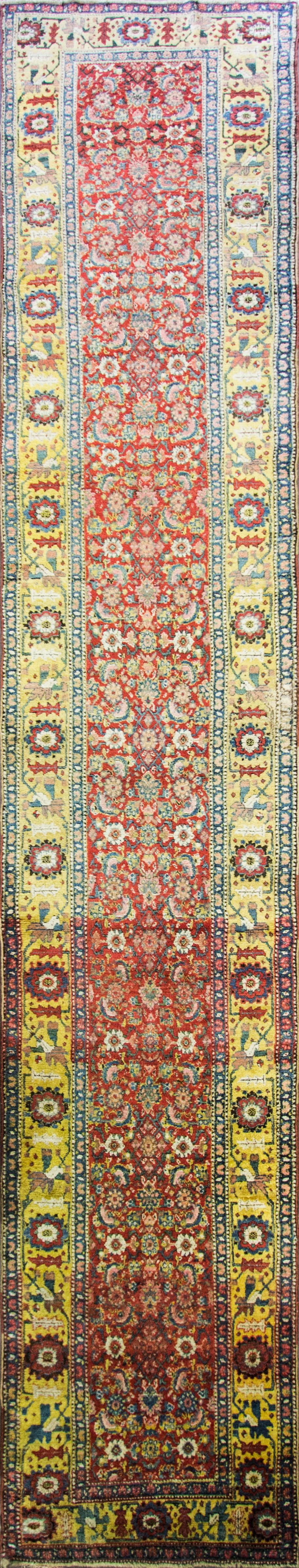 Wool  Antique Persian Bijar Runner Gallery Carpet For Sale