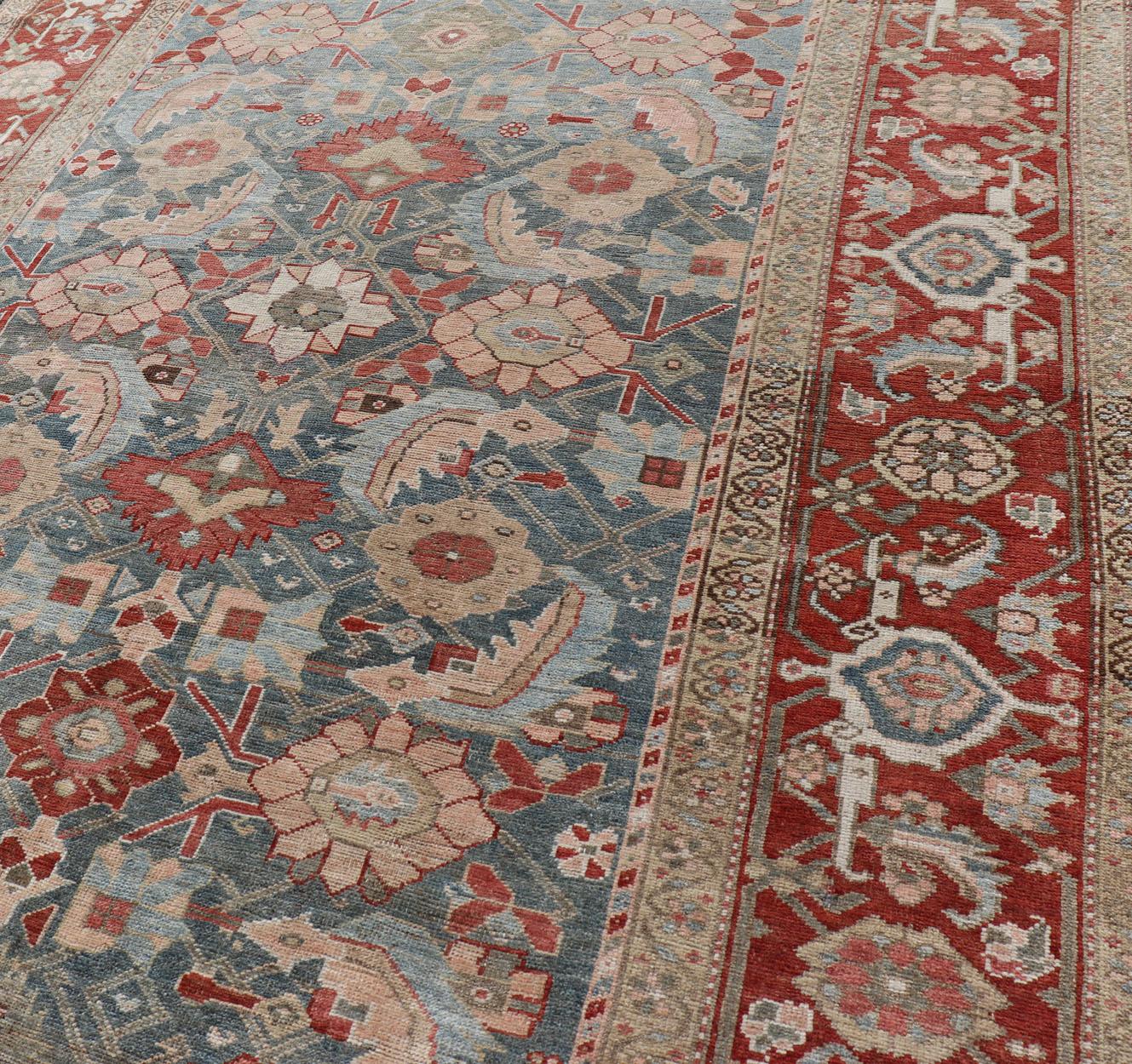 Fabulous Antique Persian Sultanabad Large Gallery Runner in Blue Background For Sale 8