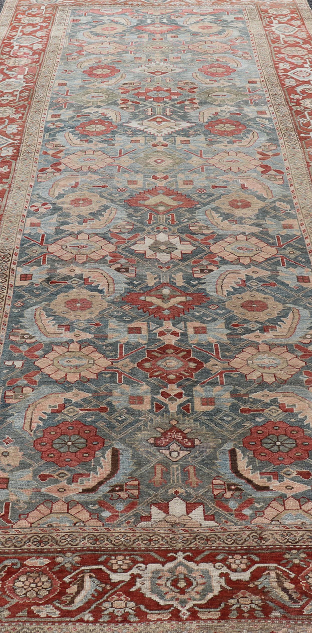 Fabulous Antique Persian Sultanabad Large Gallery Runner in Blue Background For Sale 9