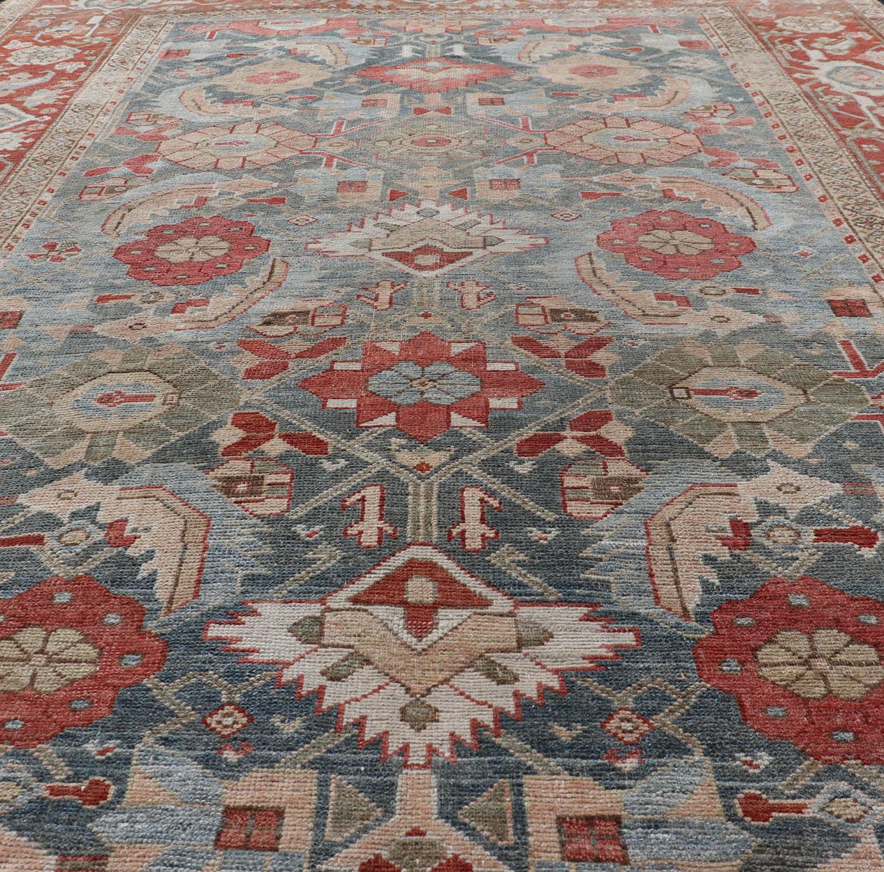 Fabulous Antique Persian Sultanabad Large Gallery Runner in Blue Background For Sale 11