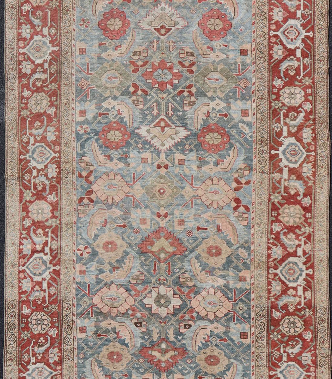 Hand-Knotted Fabulous Antique Persian Sultanabad Large Gallery Runner in Blue Background For Sale