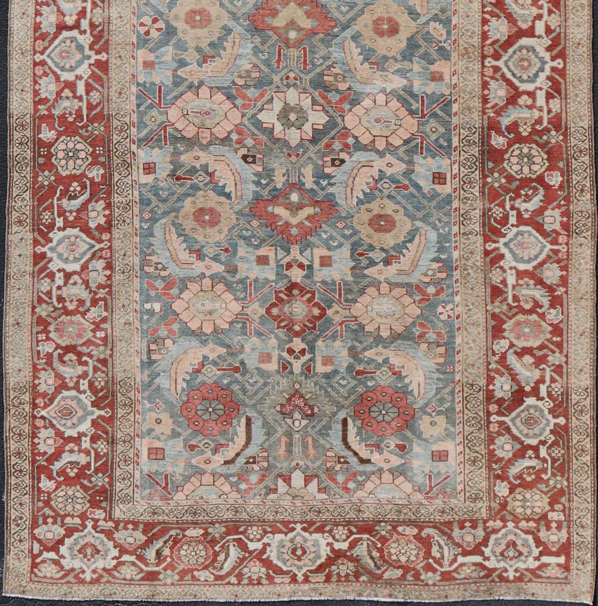 Fabulous Antique Persian Sultanabad Large Gallery Runner in Blue Background In Good Condition For Sale In Atlanta, GA