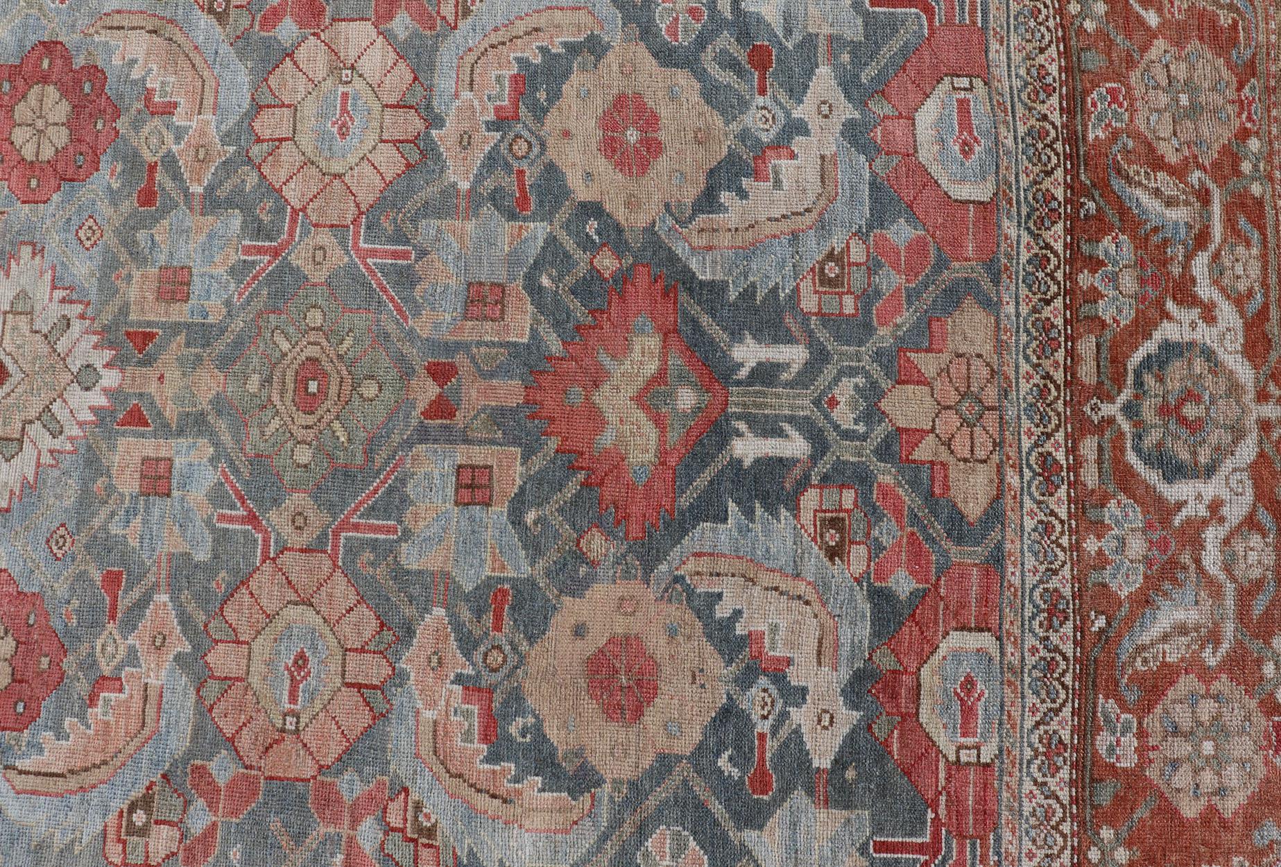 Wool Fabulous Antique Persian Sultanabad Large Gallery Runner in Blue Background For Sale