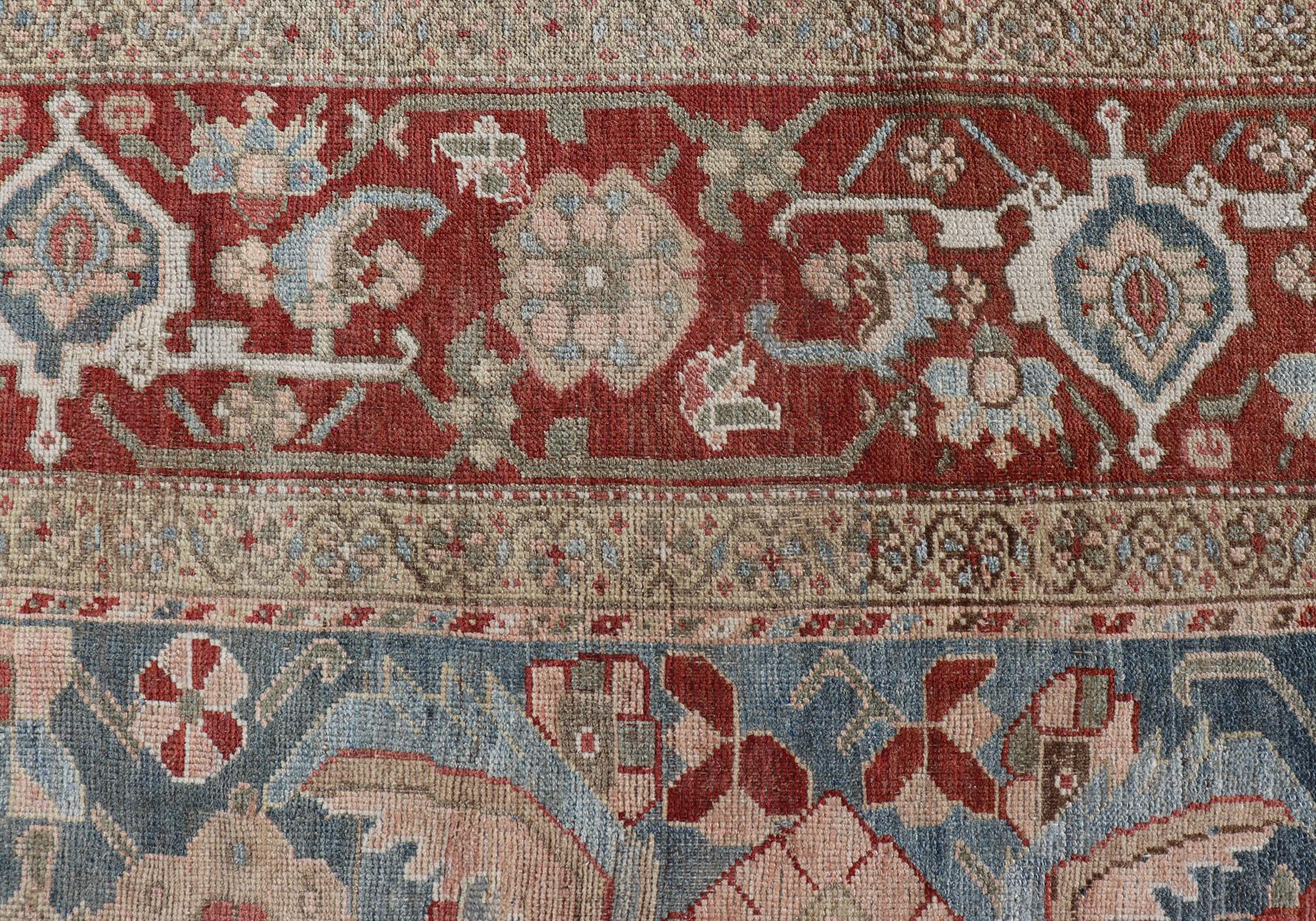 Fabulous Antique Persian Sultanabad Large Gallery Runner in Blue Background For Sale 2