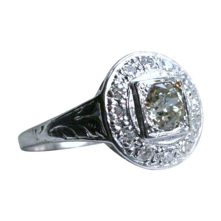Fabulous Antique Platinum Diamond Cluster Engagement Ring, 0.96 Carat For Sale