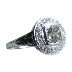 Fabulous Antique Platinum Diamond Cluster Engagement Ring, 0.96 Carat