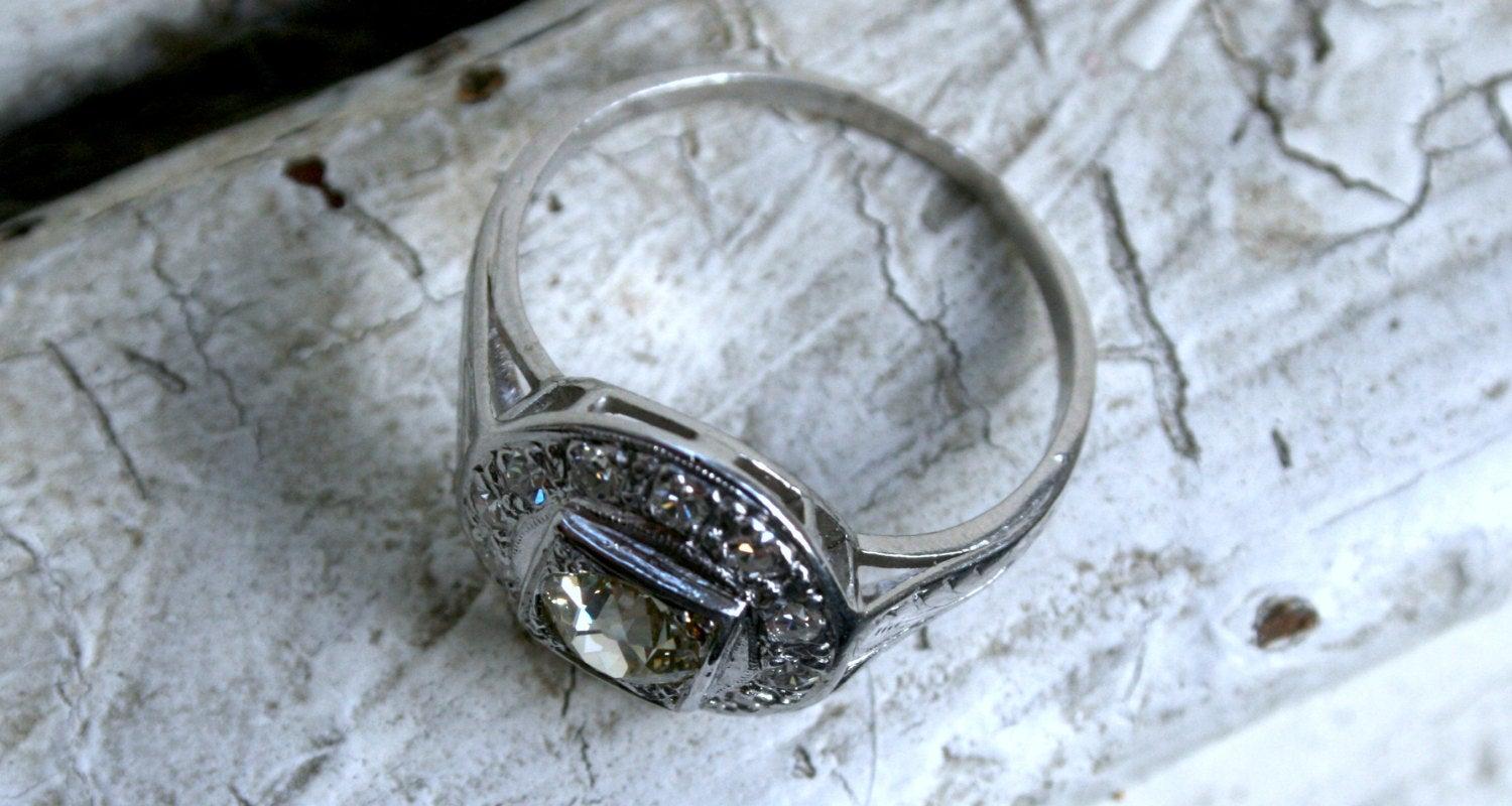 Old Mine Cut Fabulous Antique Platinum Diamond Cluster Engagement Ring, 0.96 Carat For Sale