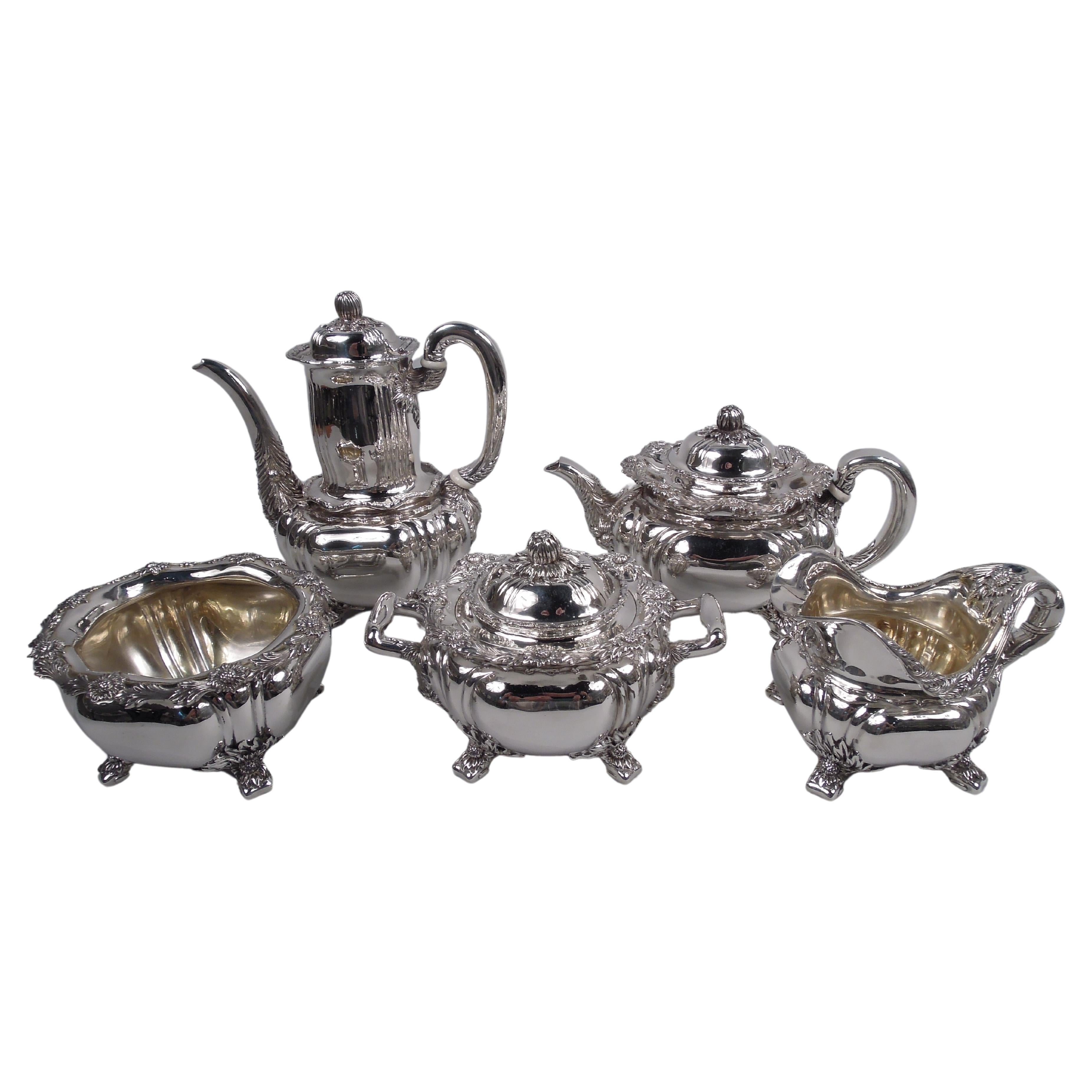 Fabulous Antique Tiffany Chrysanthemum 5-Piece Coffee & Tea Set For Sale