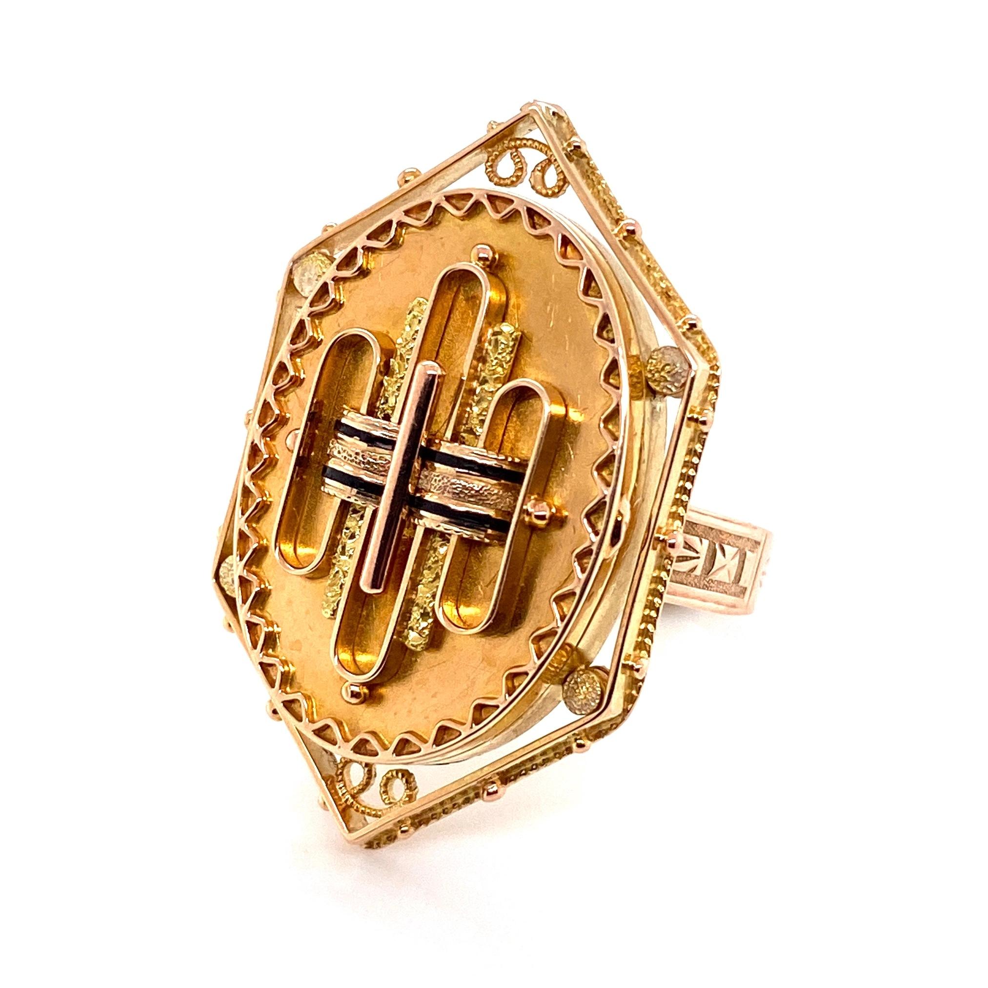 Antique Victorian Enamel Gold Locket Ring Estate Fine Jewelry 2