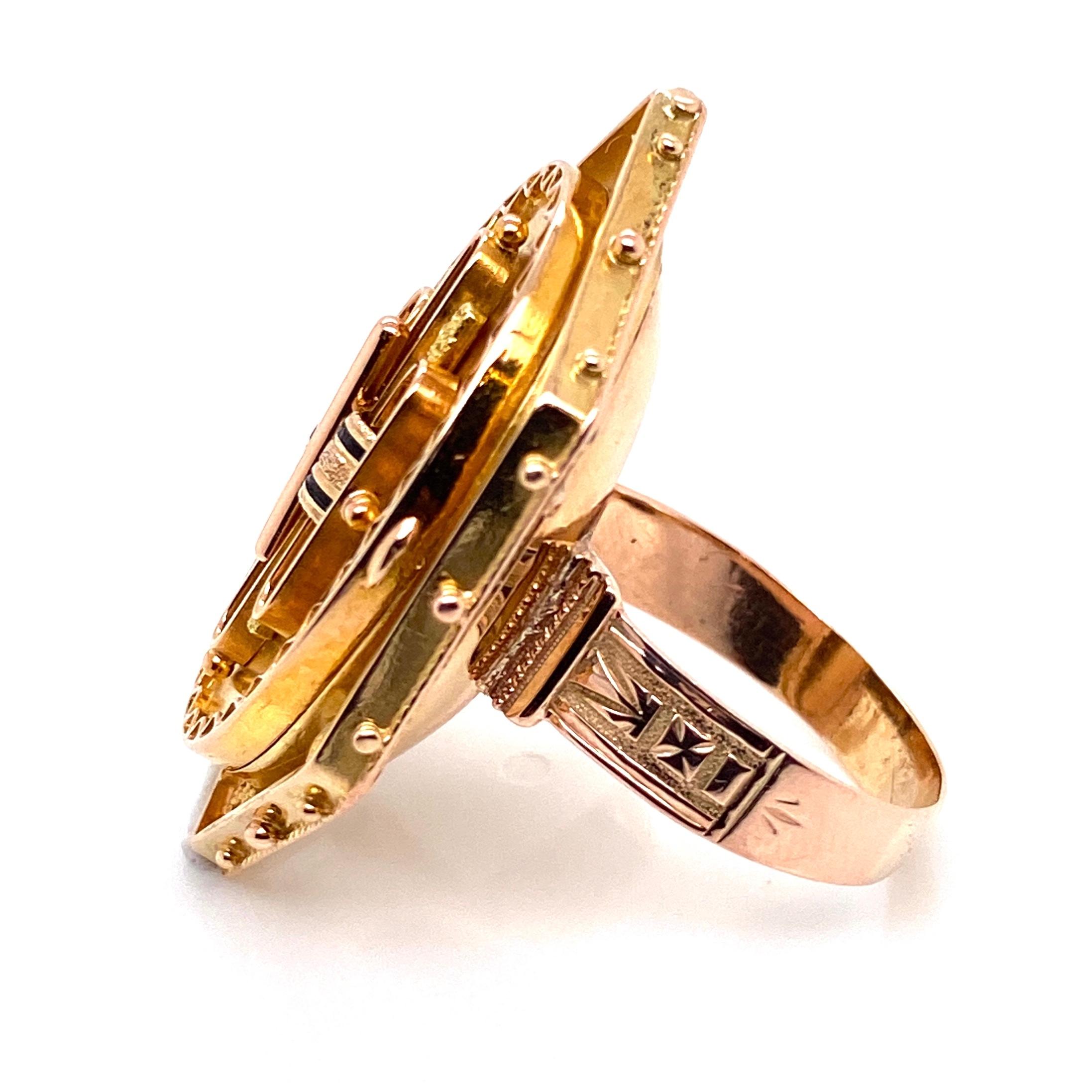 Antique Victorian Enamel Gold Locket Ring Estate Fine Jewelry 4