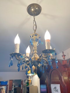 Fabulous Antwue Bronze Chandelier with Blue Crystals