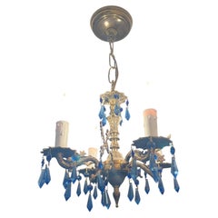 Fabulous Antwue Bronze Chandelier with Blue Crystals