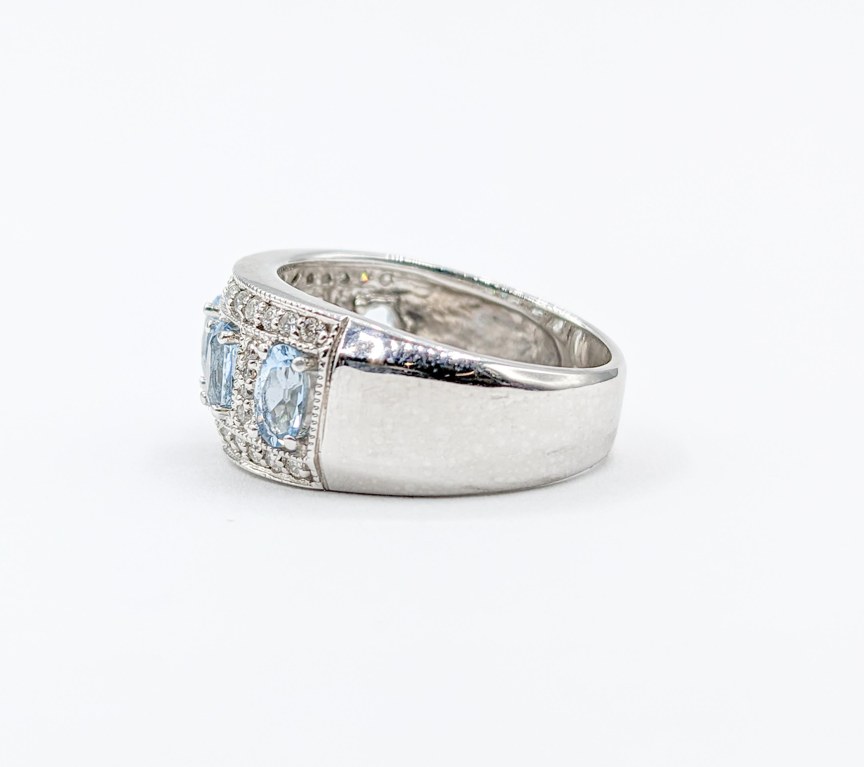  Fabulous Aquamarine & Diamond Wide Band Ring in White Gold 4