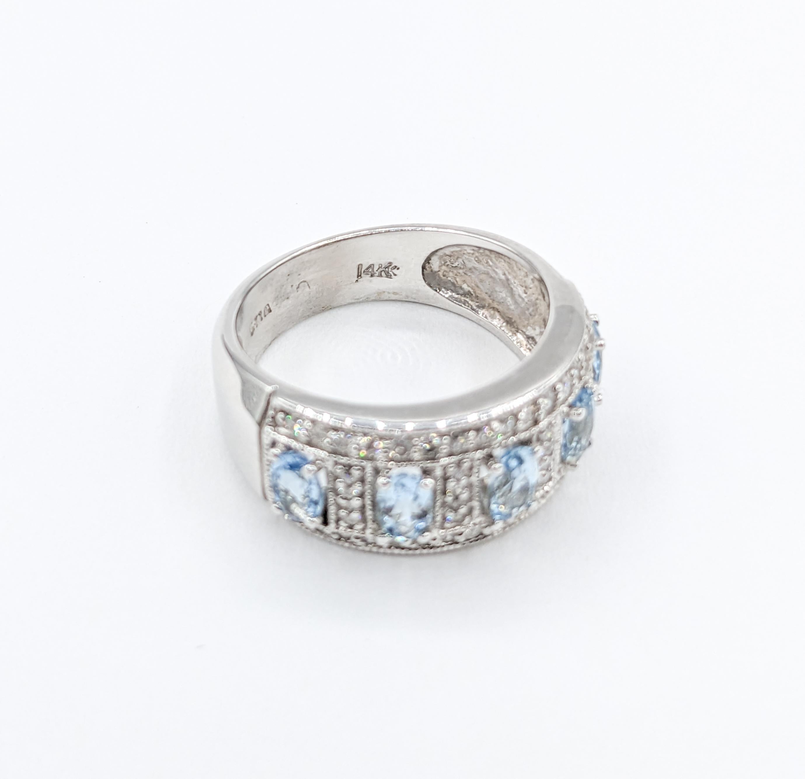 Women's  Fabulous Aquamarine & Diamond Wide Band Ring in White Gold