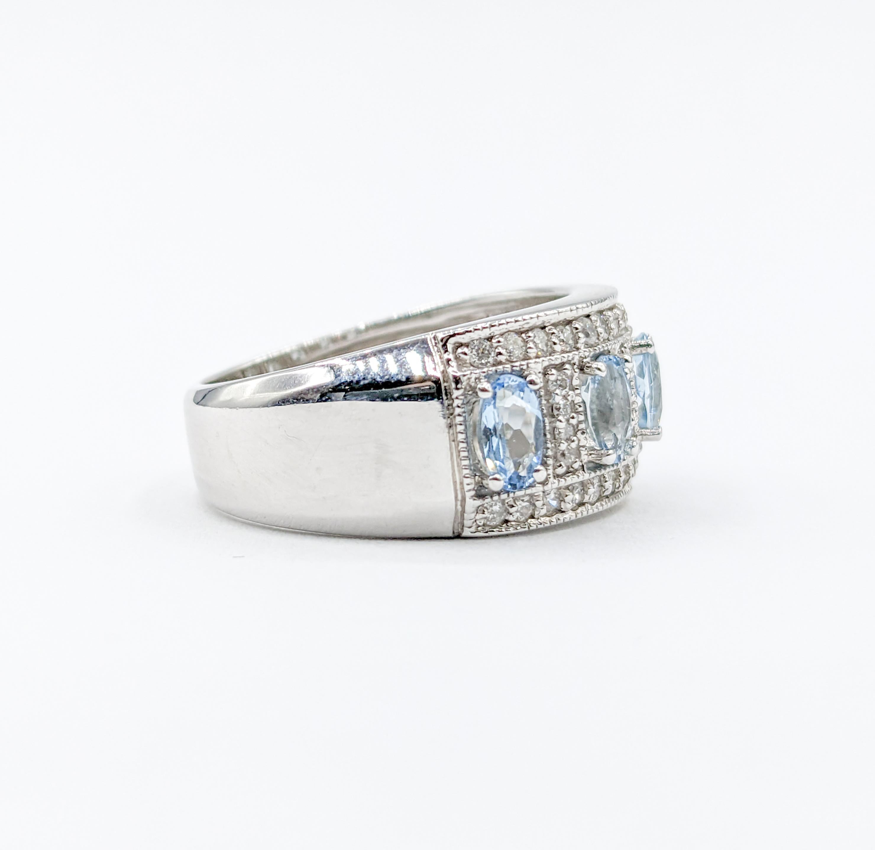  Fabulous Aquamarine & Diamond Wide Band Ring in White Gold 2