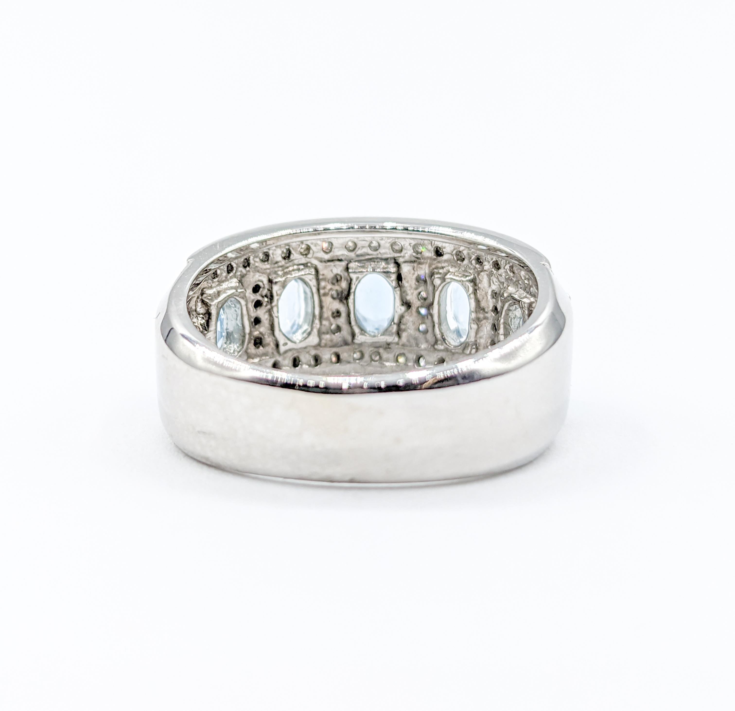  Fabulous Aquamarine & Diamond Wide Band Ring in White Gold 3