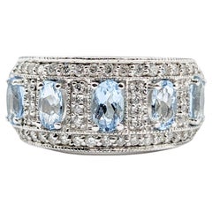  Fabulous Aquamarine & Diamond Wide Band Ring in White Gold