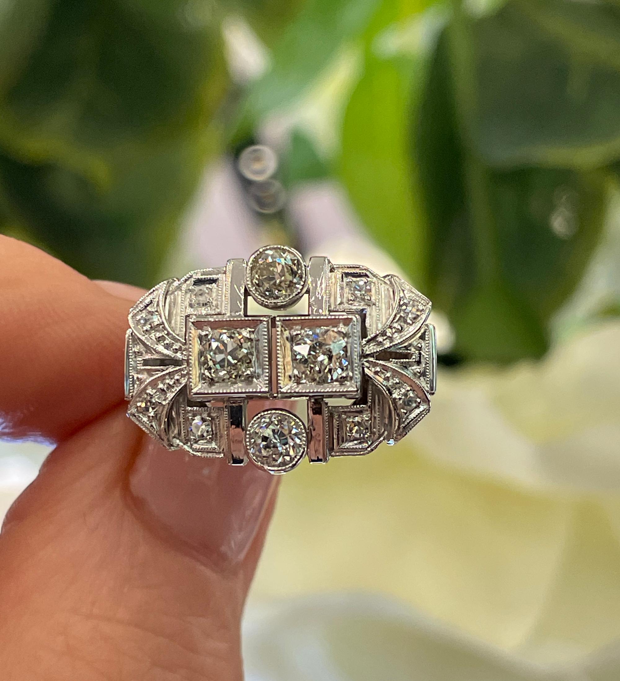Fabulous Art Deco 1.50ct Old European Old Mine Dia Dinner 14k White Gold Ring For Sale 13