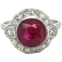 Fabulous Art Deco Ring with Burmese Ruby and Diamonds in Platinum 950