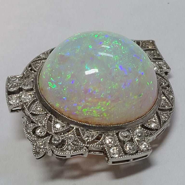 Women's or Men's Fabulous Art Nouveau Black Starr Frost Platinum Filigree 100ct Australian Opal For Sale