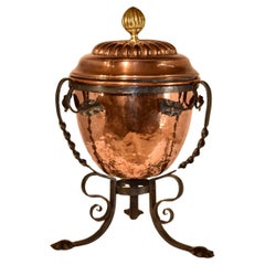 Antique FABULOUS Arts and Crafts Copper Coal Hod on Stand, Circa 1920